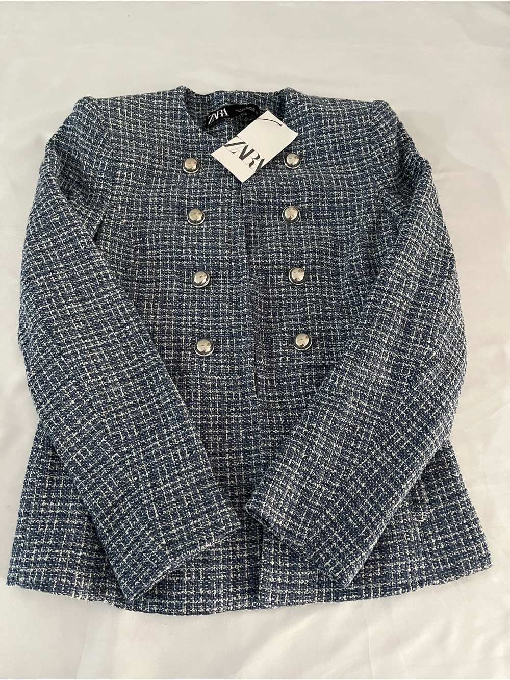 Zara Blue Tweed Military Button Jacket NWT Size M
